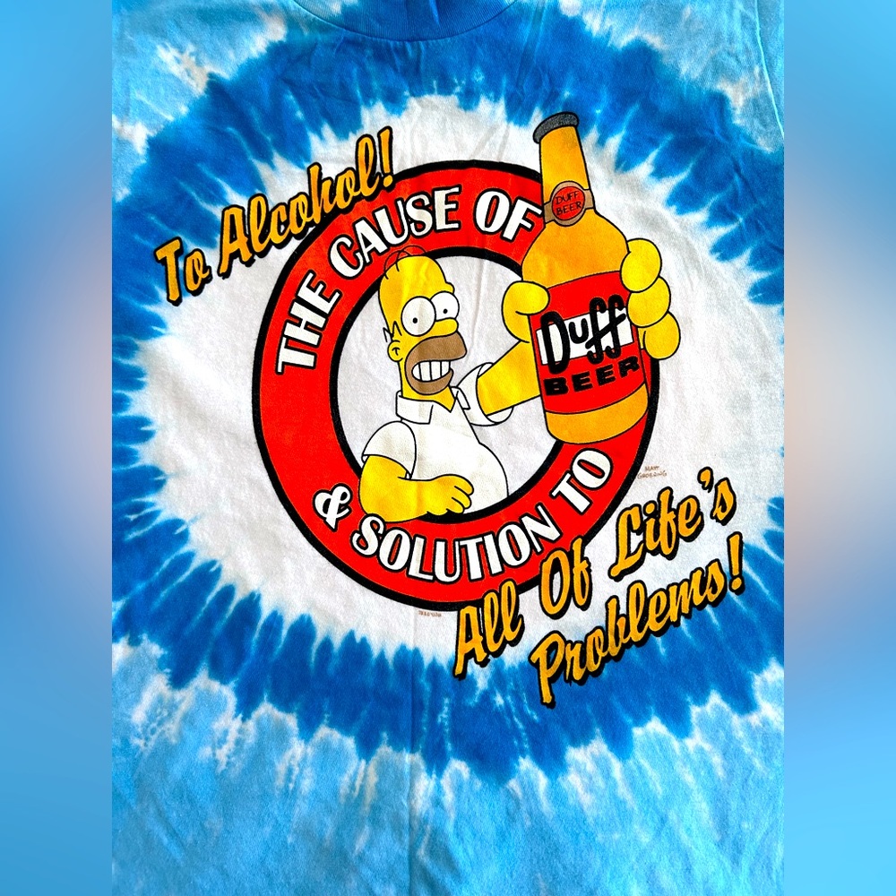 Liquid Blue The Simpsons Homer to Alcohol Duff Beer Tie Dye Y2K T-shirt Sz S EUC - Picture 2 of 4